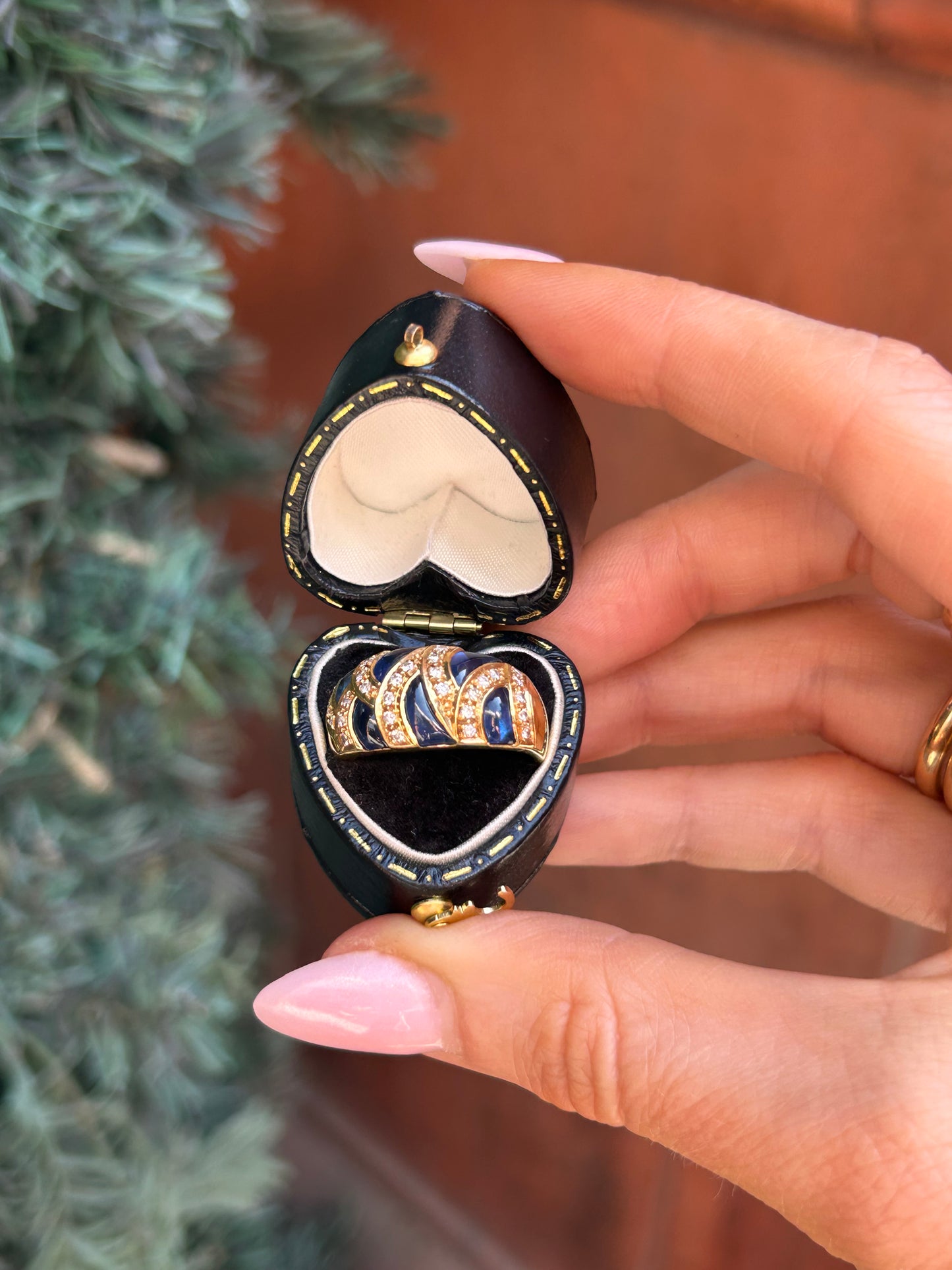Vintage French 18ct Gold Cabochon Sapphire & Diamond Bombe Ring