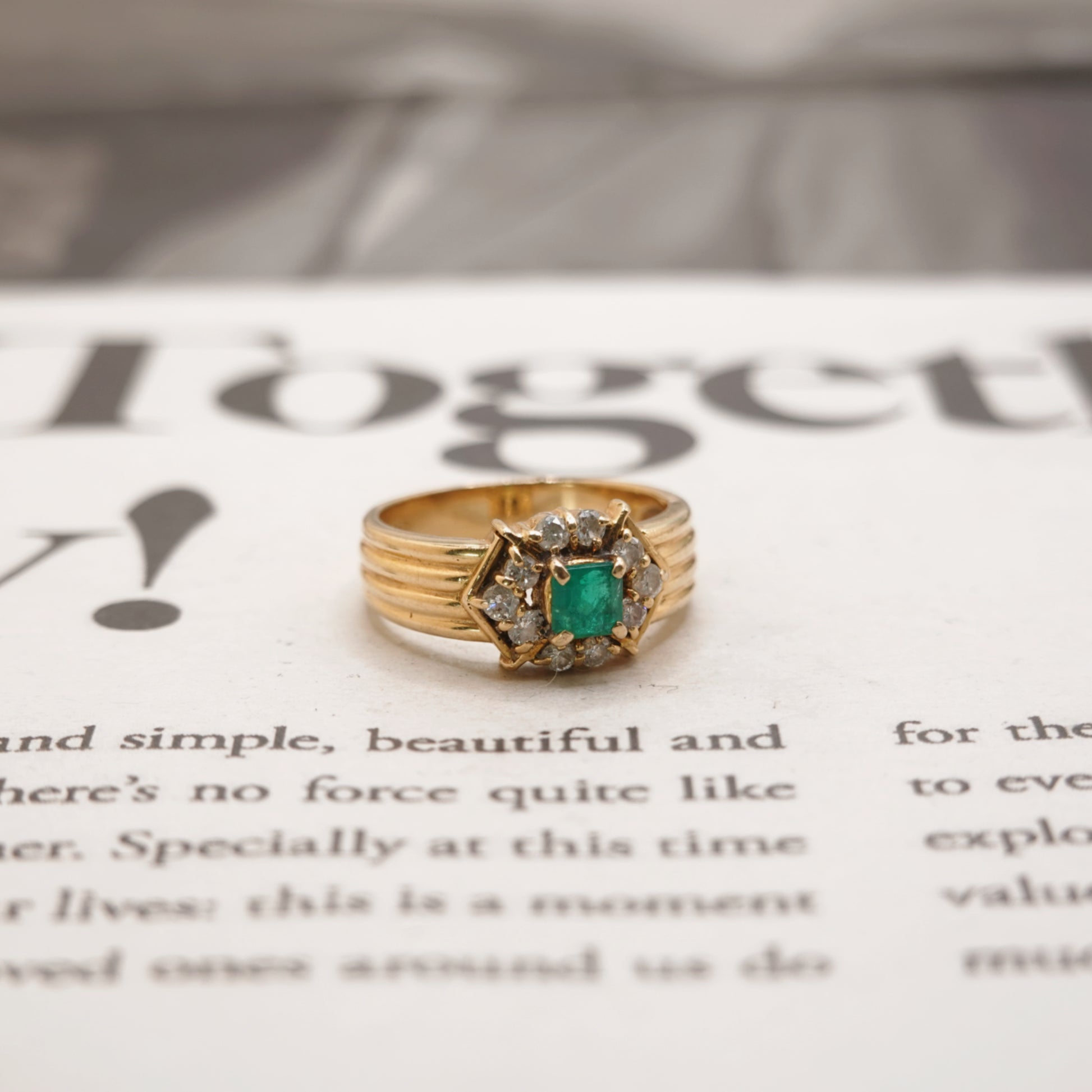 18ct Gold Vintage Emerald and Diamond Ring