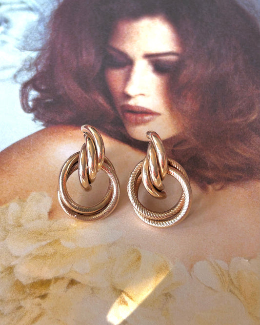 1980s/1990s Vintage Interlinked Hoop Door Knocker 9ct Yellow Gold Earrings