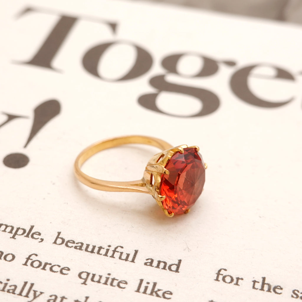 18ct Gold Antique Burnt Orange Stone Cocktail Ring