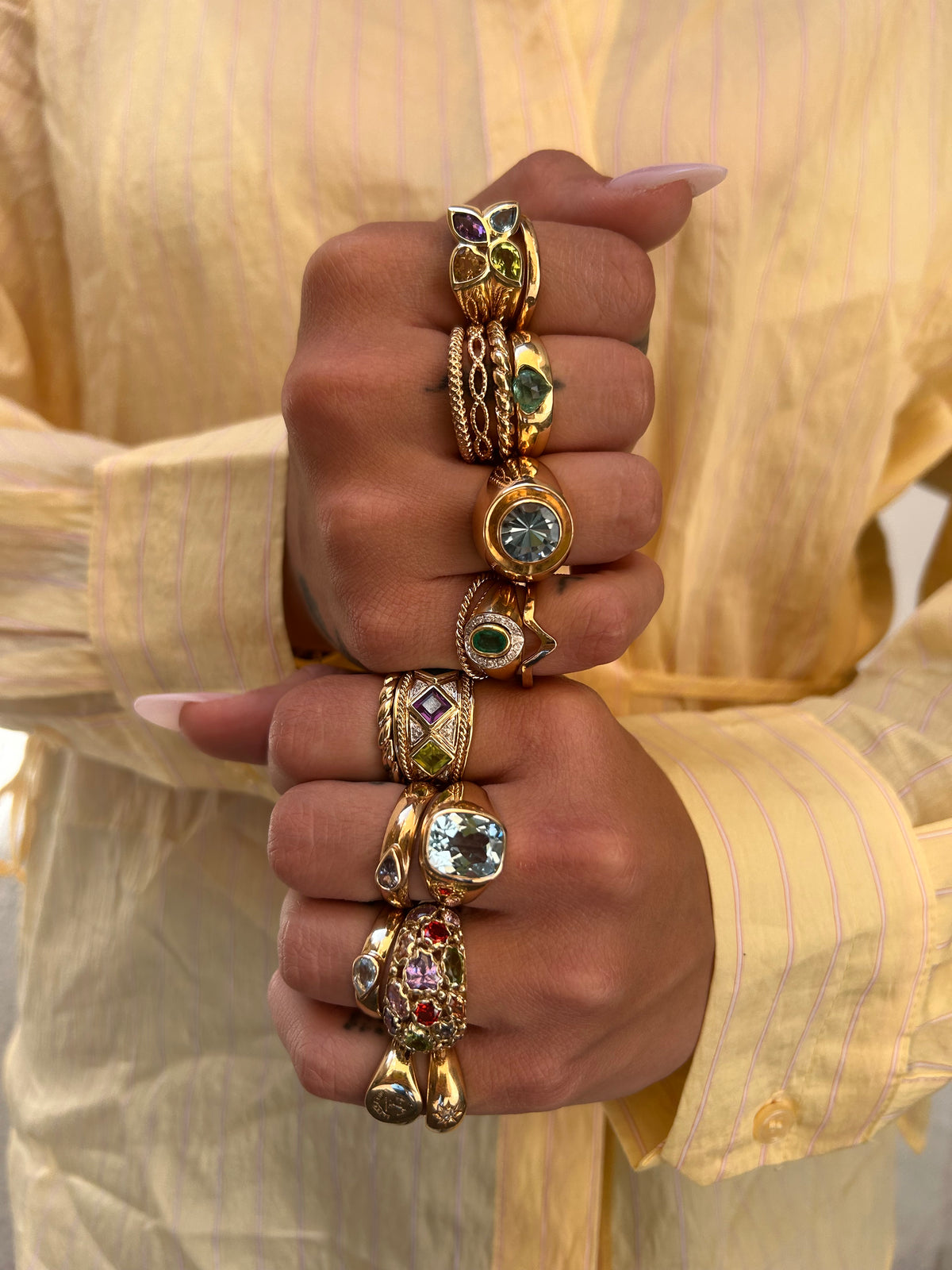 Vintage 9ct Gold Two-Tone Multi-Gemstone & Diamond Wide Band Ring