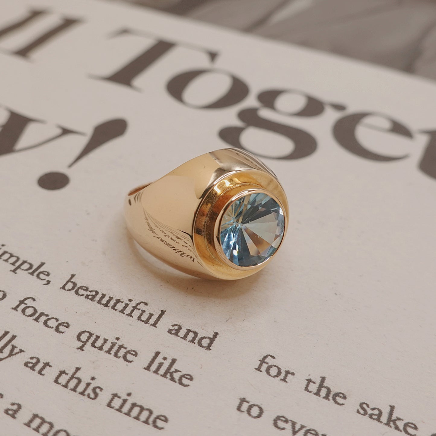 14ct Gold Chunky Signet Blue Topaz Ring
