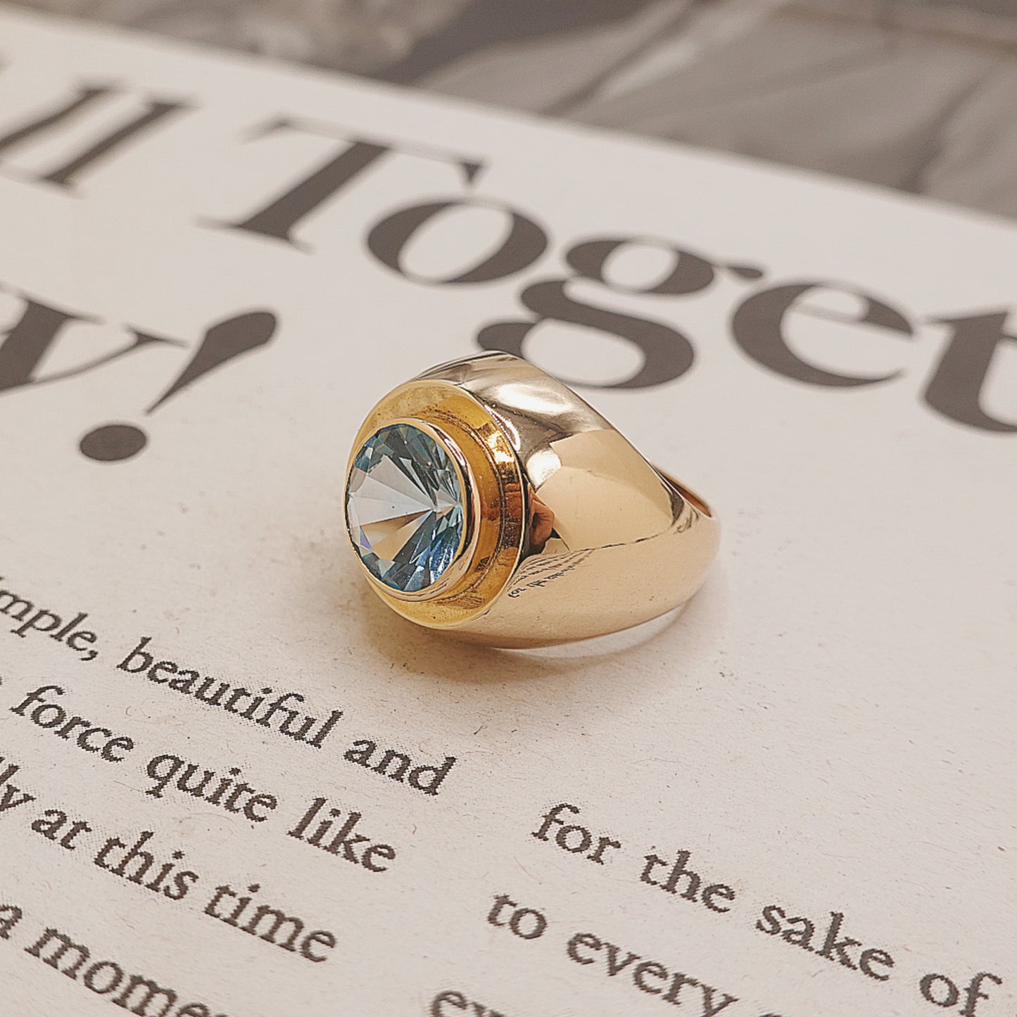 14ct Gold Chunky Signet Blue Topaz Ring