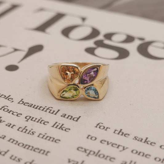 14ct Gold Vintage Peridot, Citrine, Amethyst & Topaz Ring