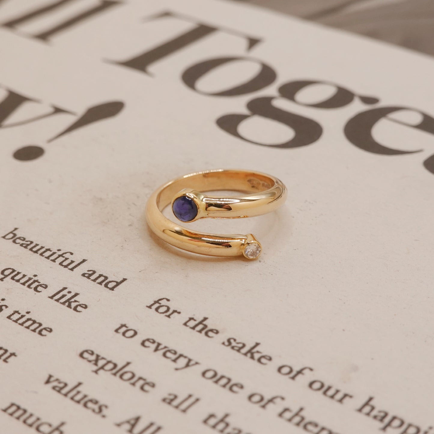 1990's 9ct Gold Sapphire and Diamond Wrap Ring
