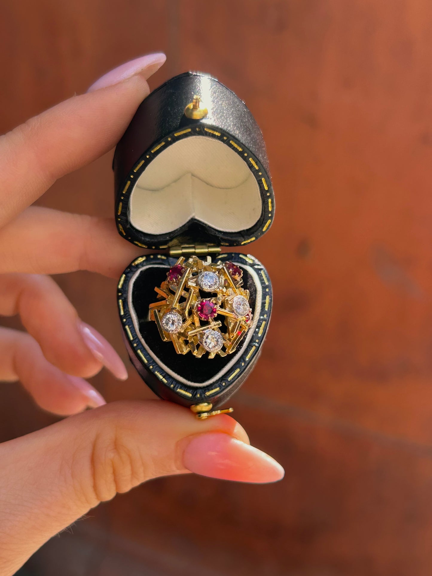 Brutalist 1960's 18ct Gold Ruby and Diamond Dress Ring