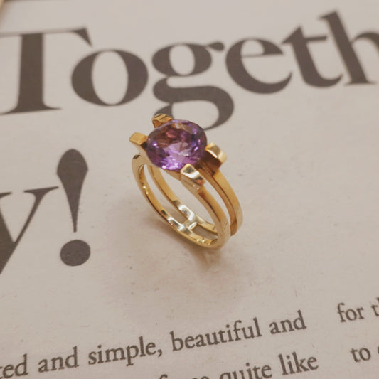 9ct Yellow Gold Double Band Amethyst Gemstone Ring