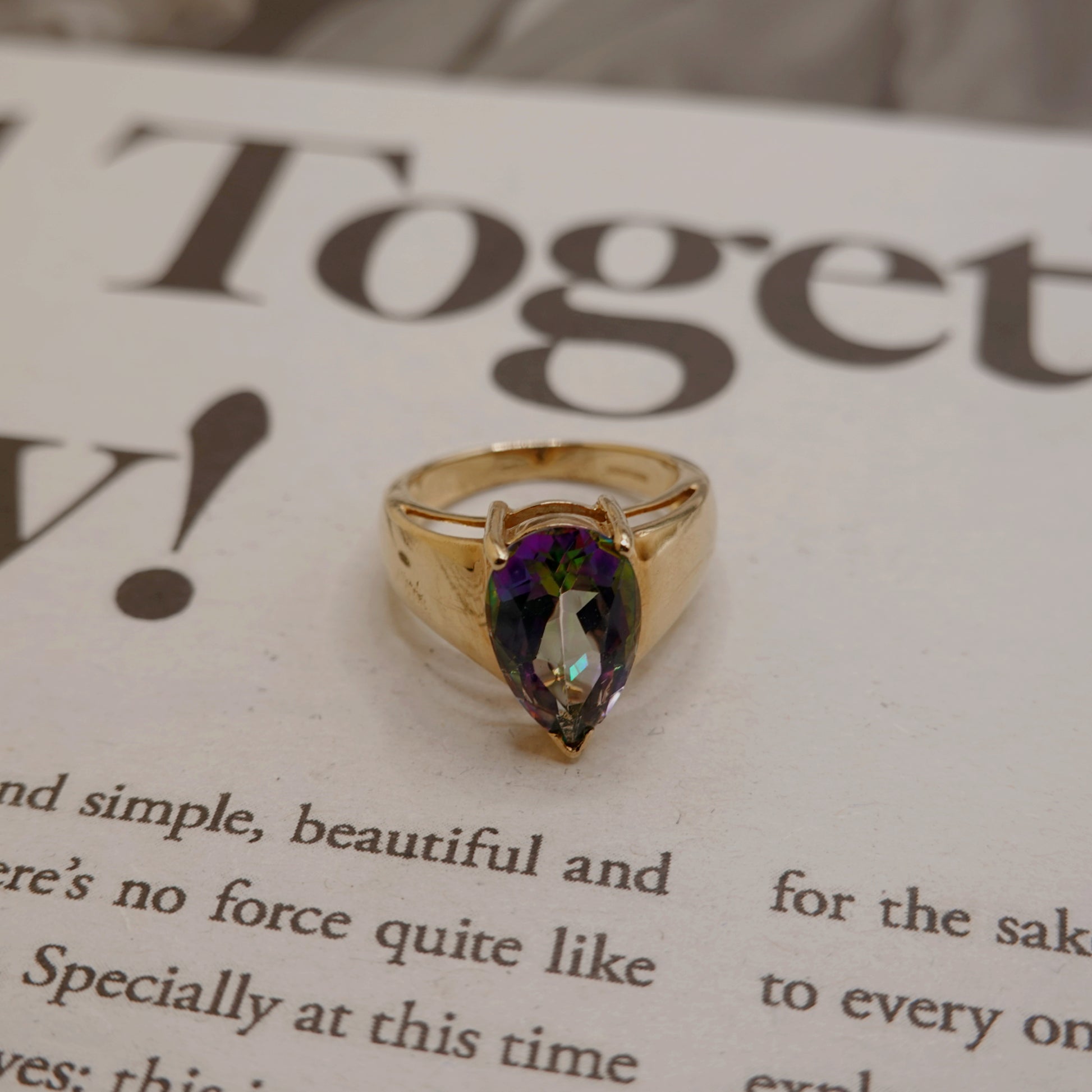 9ct Yellow Gold Pear Drop Mystic Topaz Ring