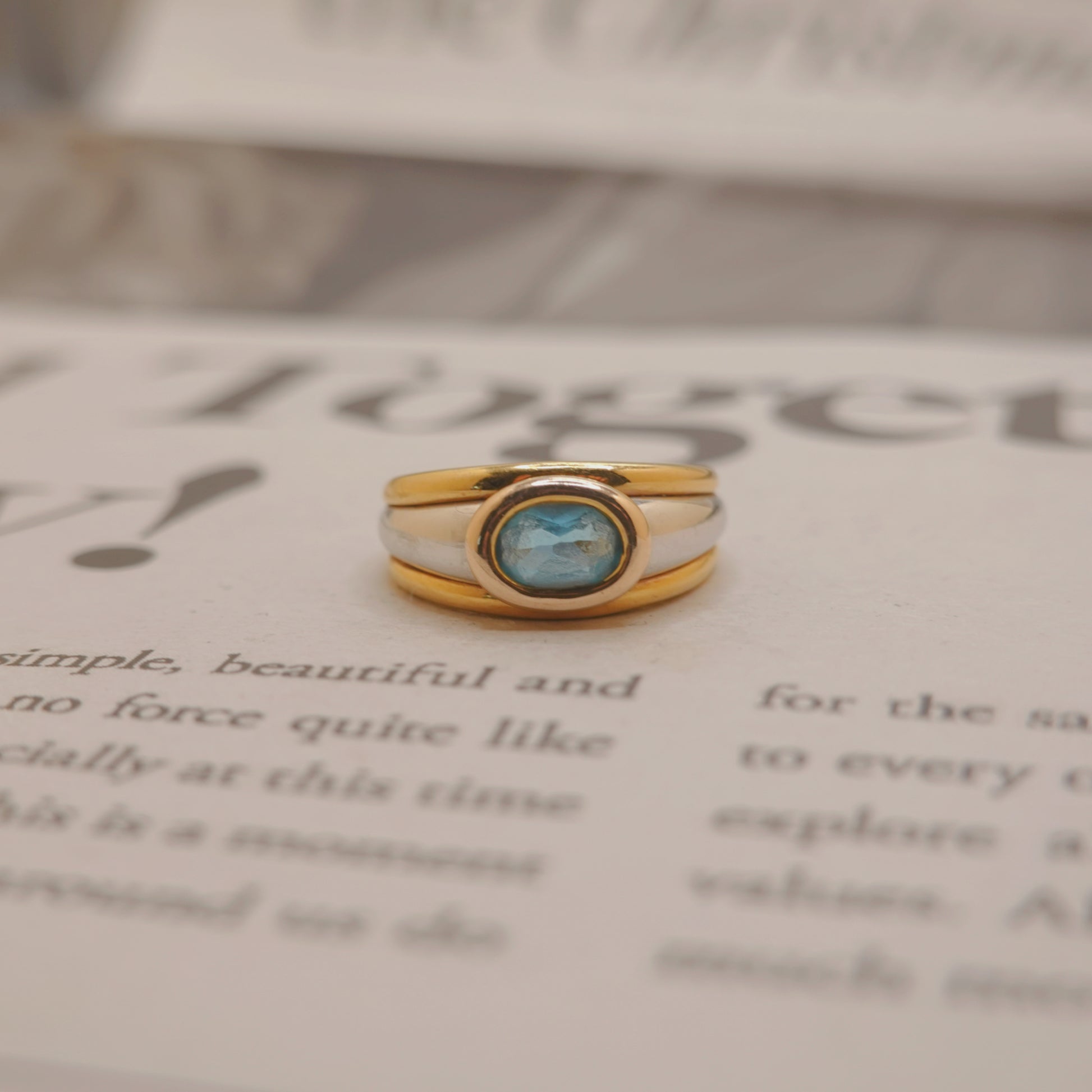 9ct Yellow and White Gold Sky Blue Gemstone Ring