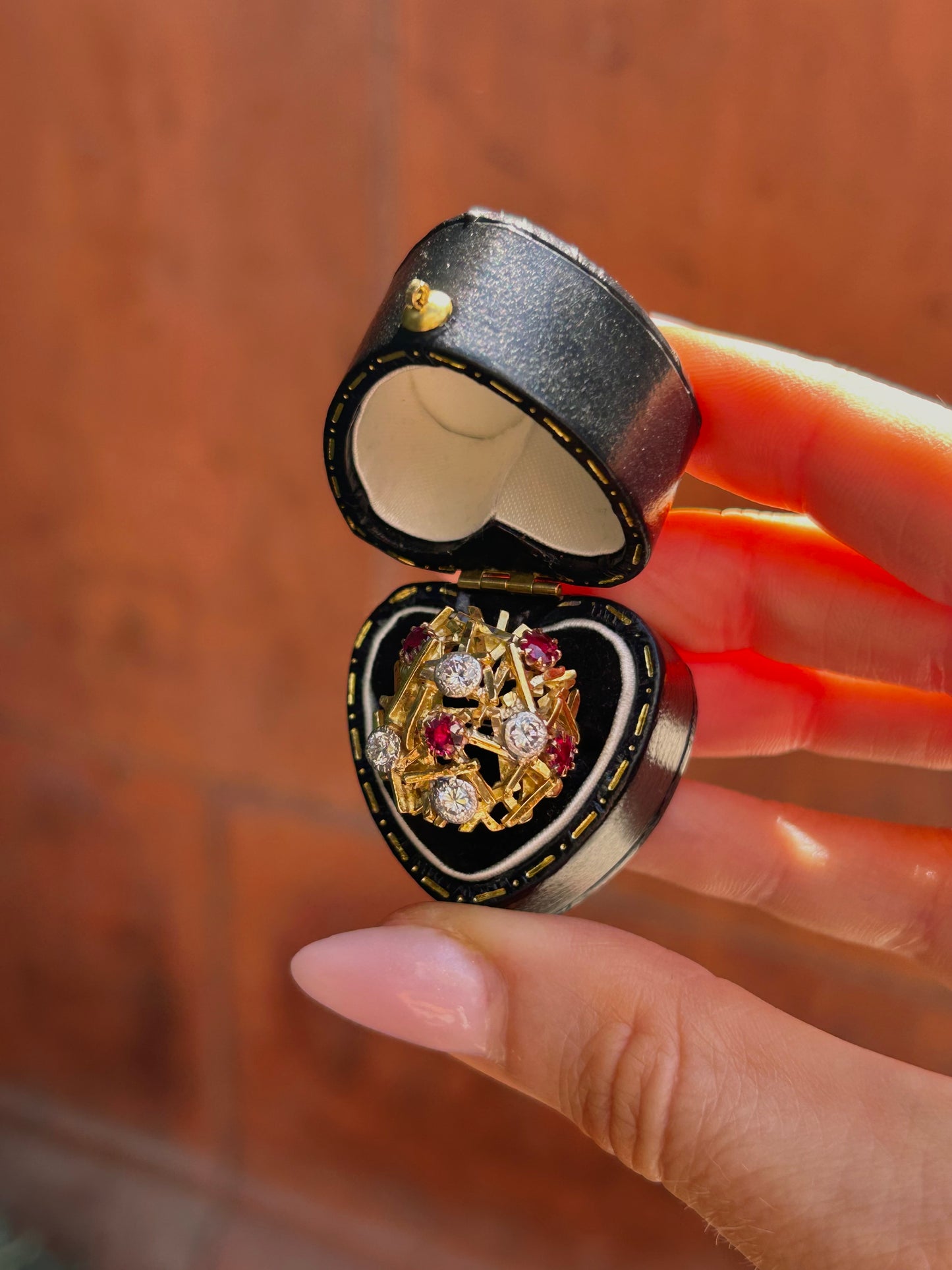 Brutalist 1960's 18ct Gold Ruby and Diamond Dress Ring
