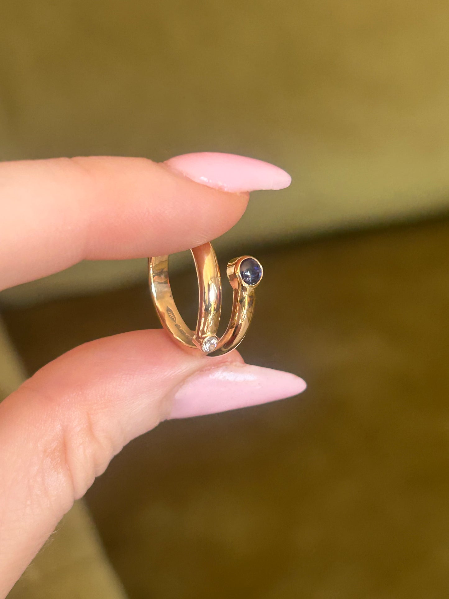 1990's 9ct Gold Sapphire and Diamond Wrap Ring