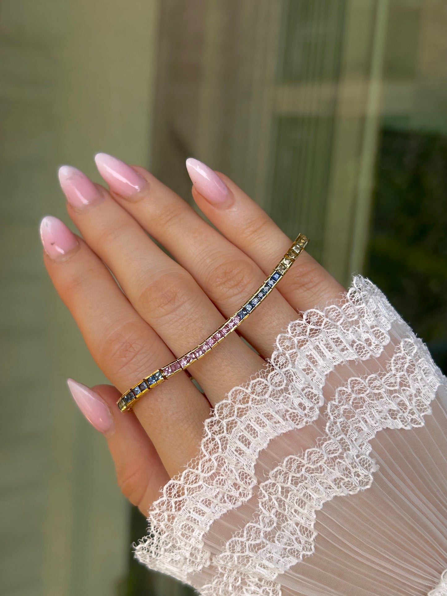 18ct Yellow Gold Rainbow Sapphire Tennis Bracelet