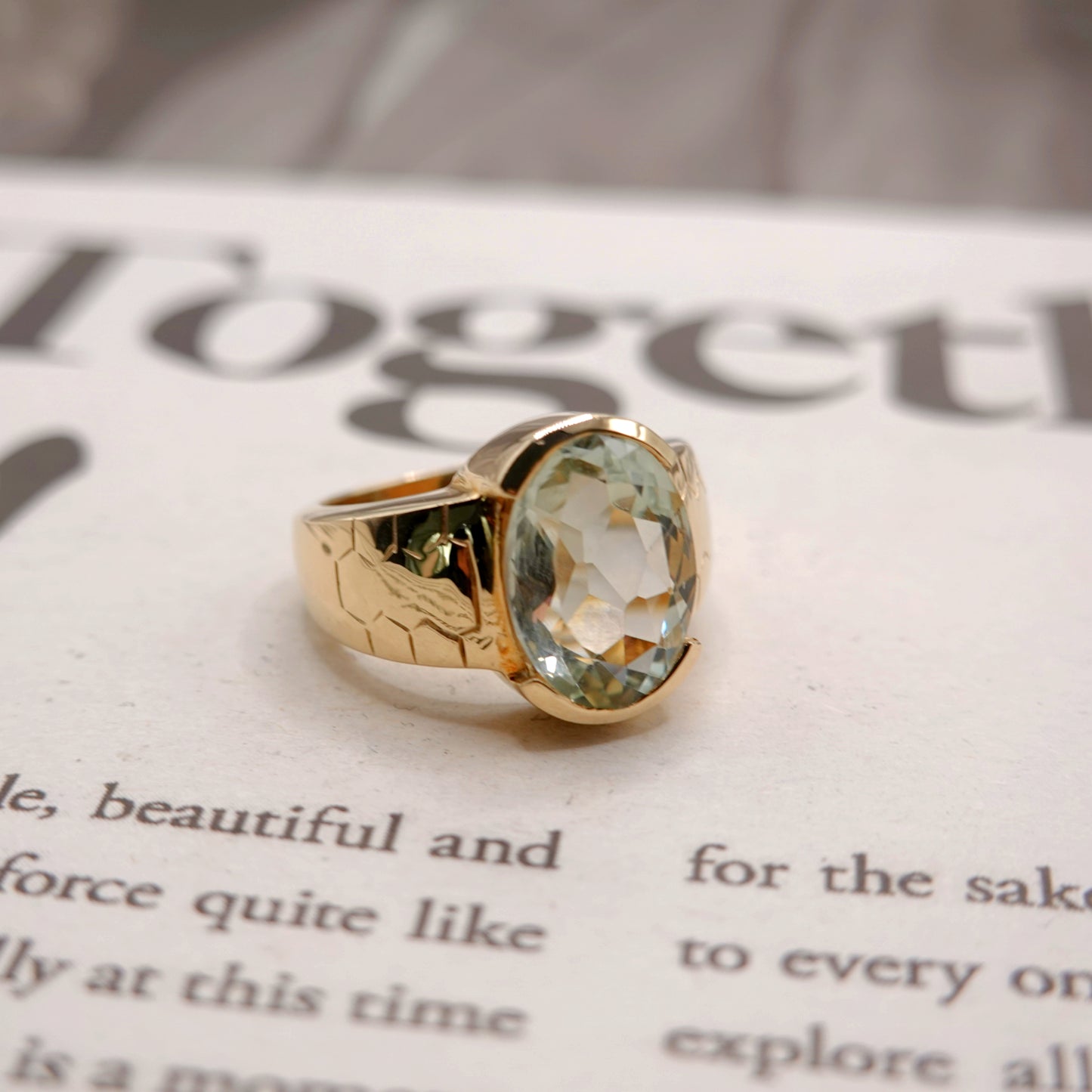 9ct Yellow Gold Chunky Sky Blue Gemstone Ring