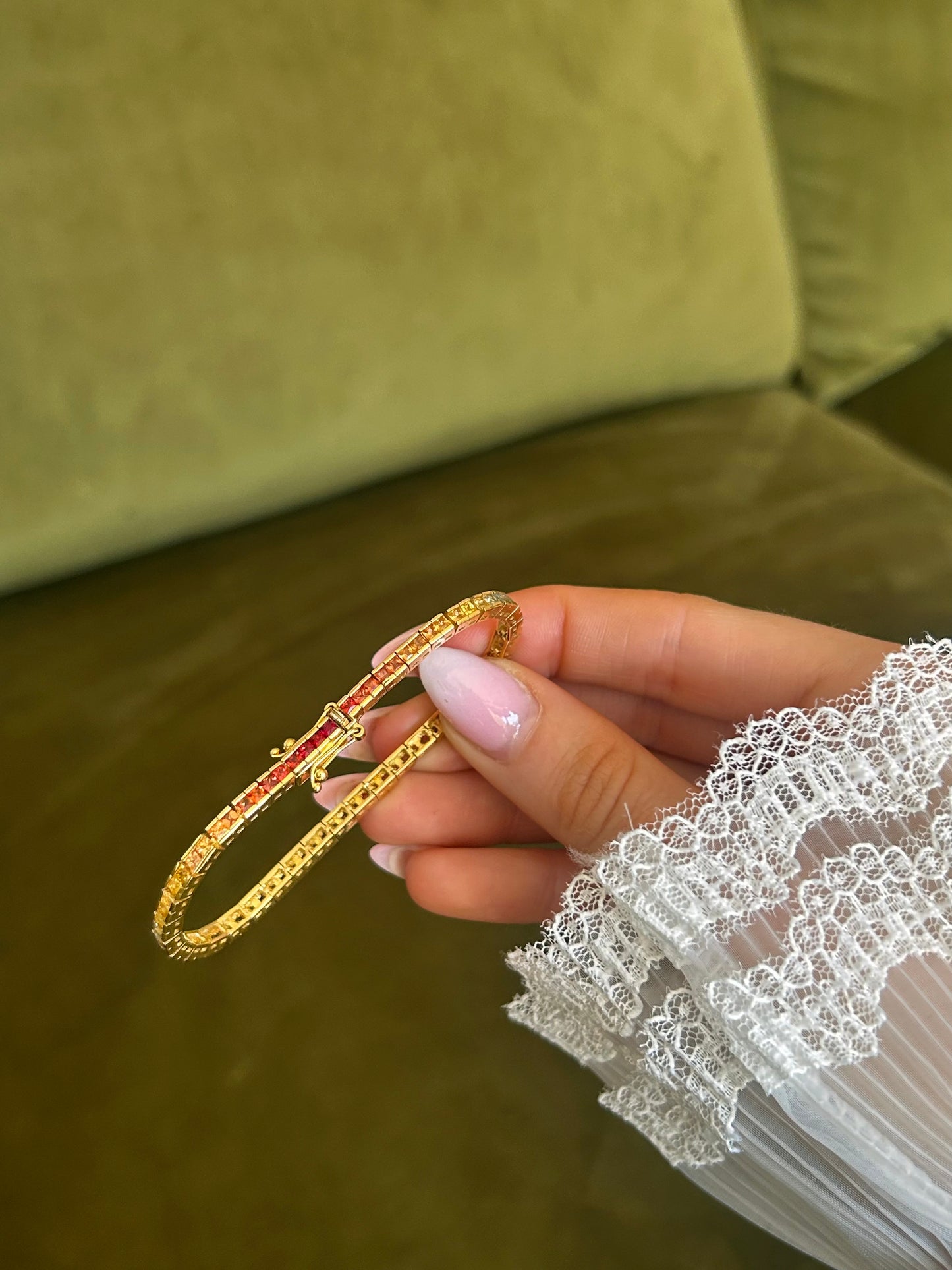 18ct Yellow Gold Rainbow Sapphire Tennis Bracelet