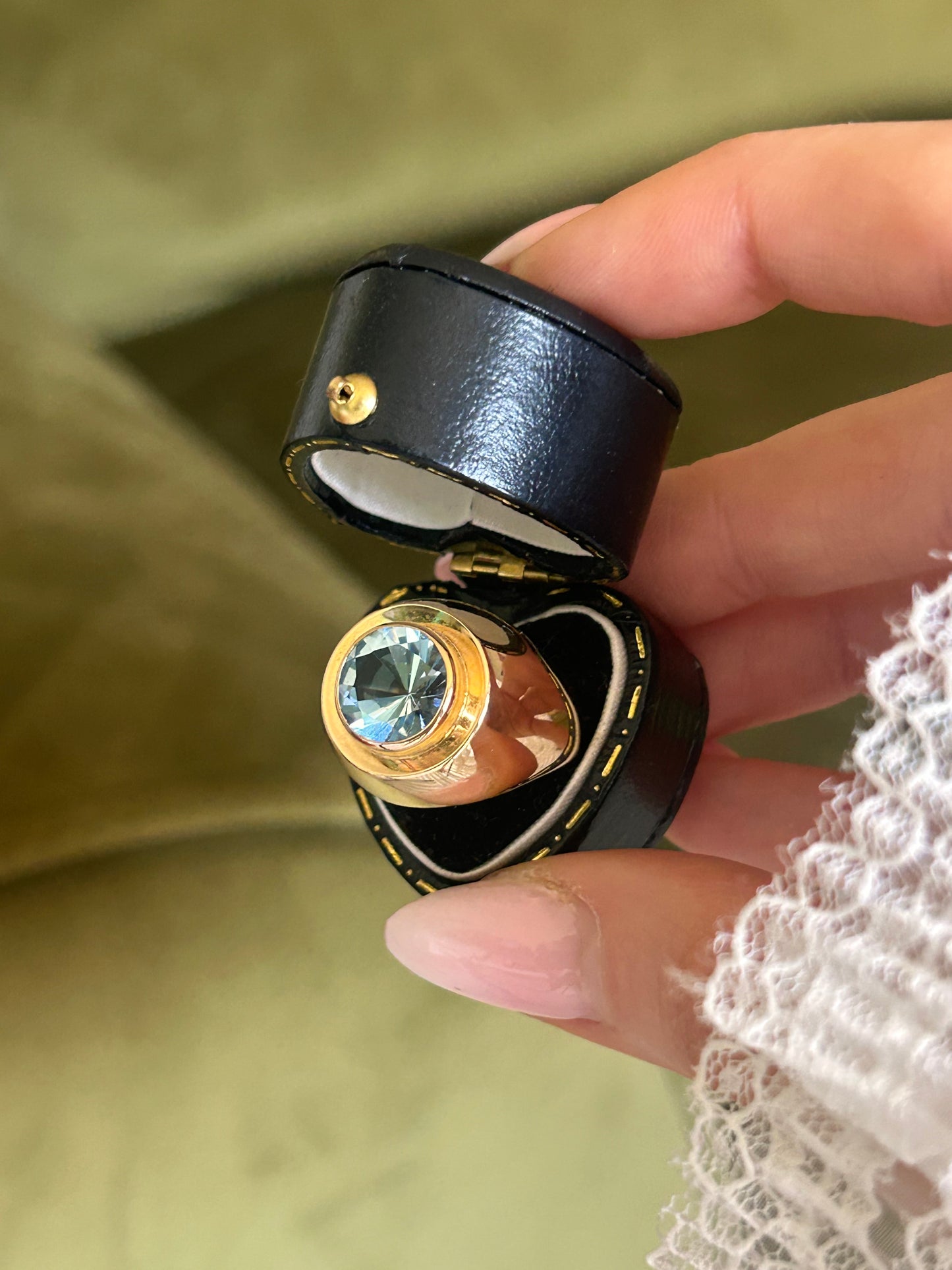 14ct Gold Chunky Signet Blue Topaz Ring