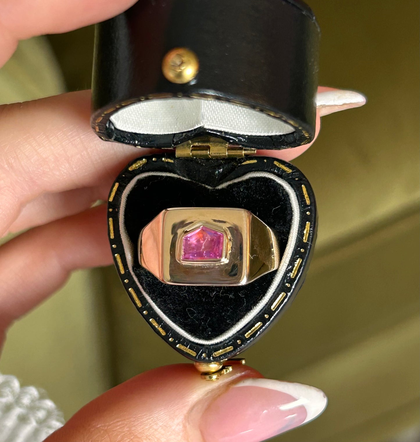 9ct Gold Reworked Pink Sapphire Signet Ring