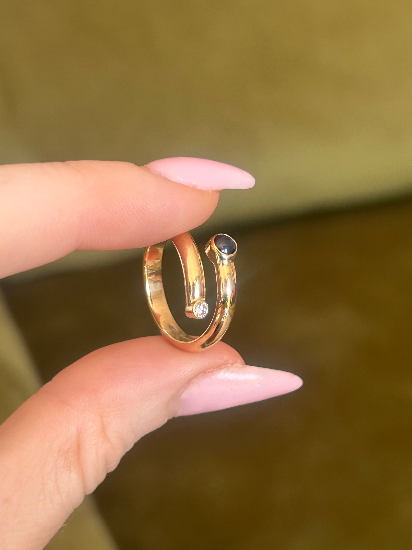 1990's 9ct Gold Sapphire and Diamond Wrap Ring