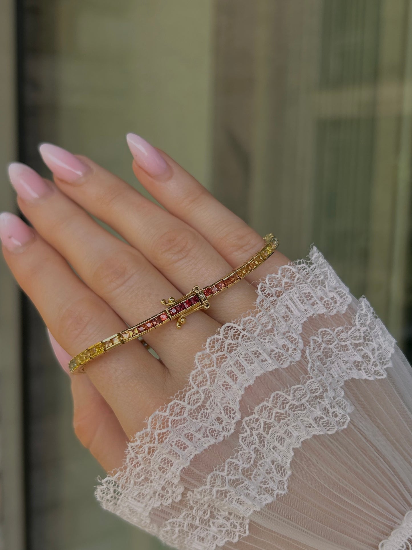 18ct Yellow Gold Rainbow Sapphire Tennis Bracelet