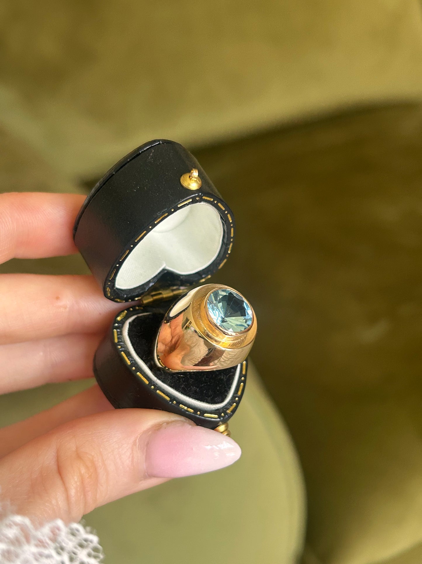 14ct Gold Chunky Signet Blue Topaz Ring