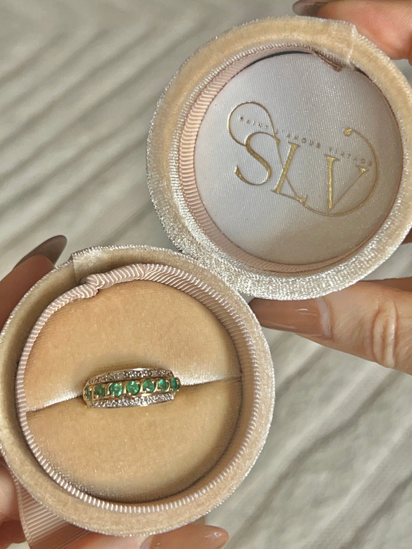 9ct Yellow Gold Emerald & Diamond Triple Row Ring