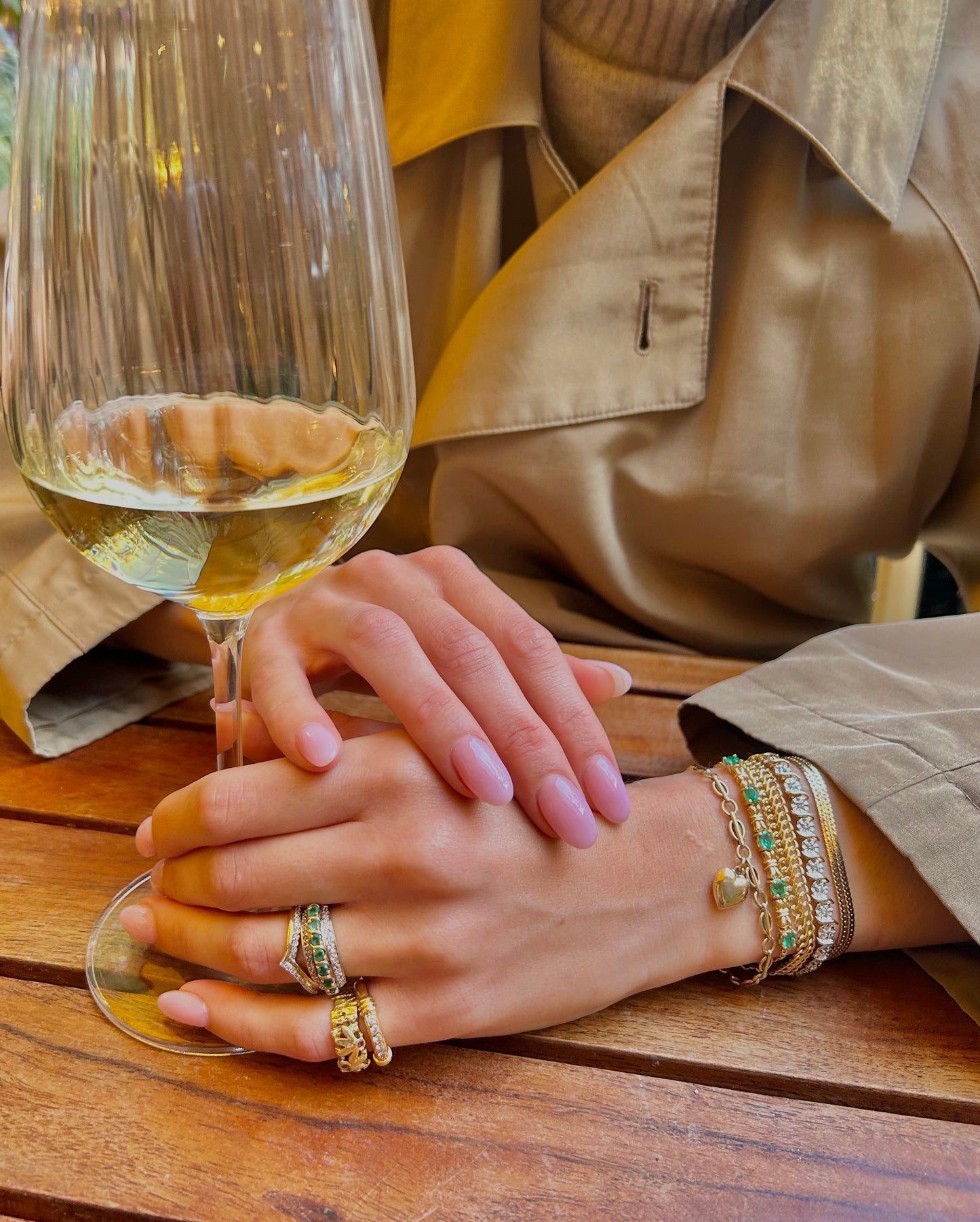 9ct Yellow Gold Emerald & Diamond Triple Row Ring