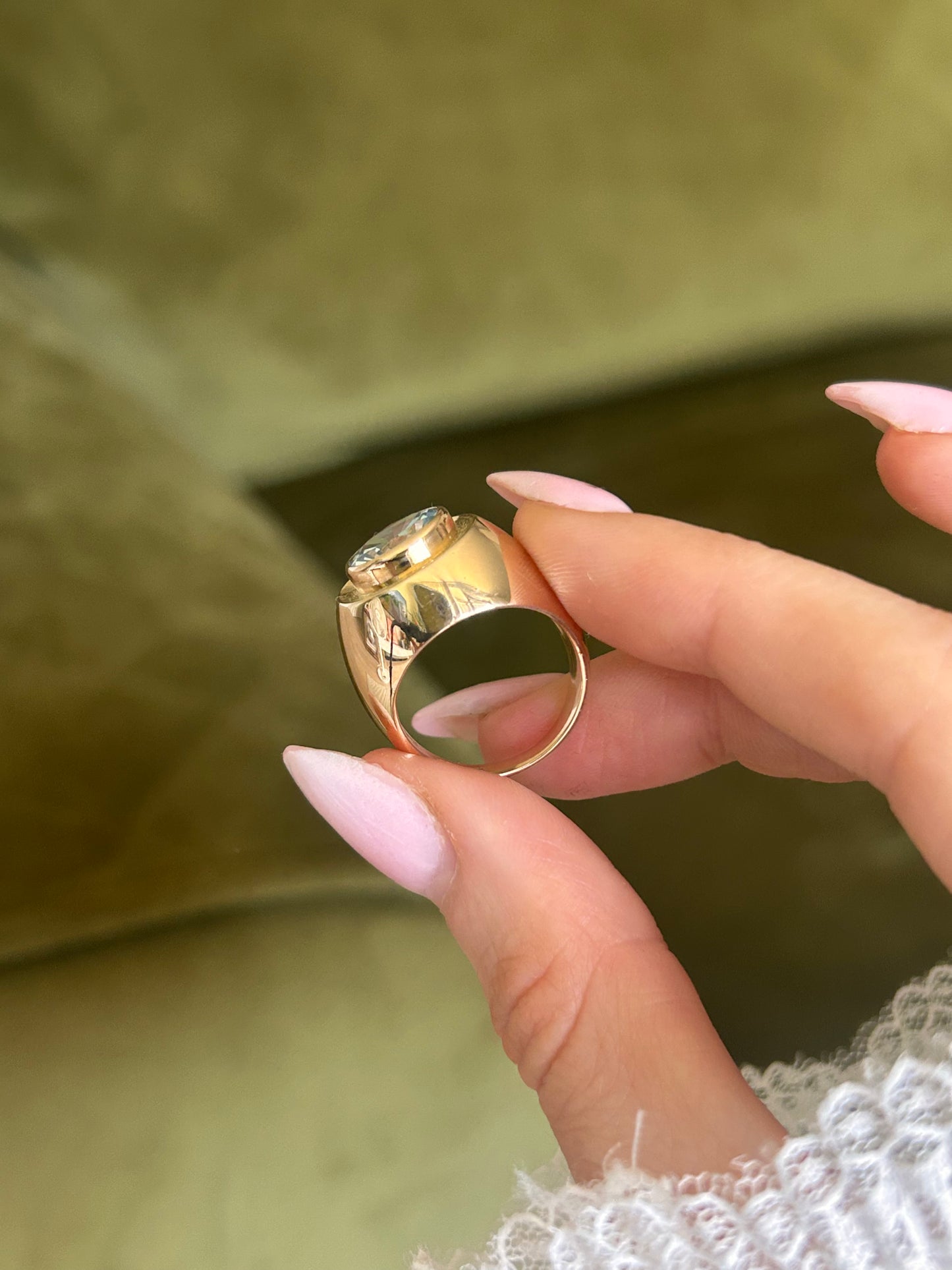14ct Gold Chunky Signet Blue Topaz Ring