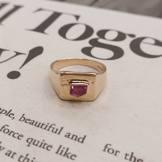 9ct Gold Reworked Pink Sapphire Signet Ring
