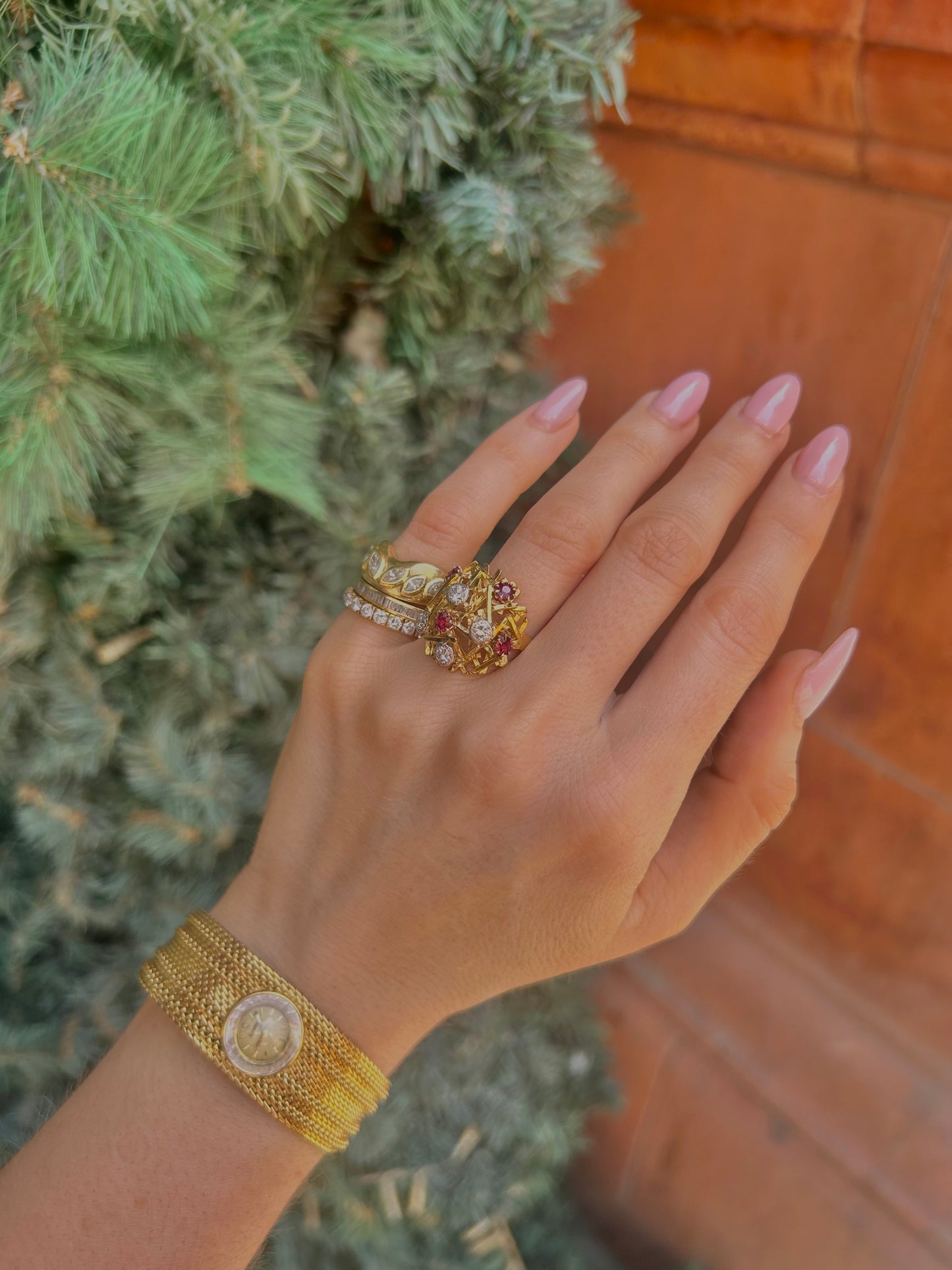 Brutalist 1960's 18ct Gold Ruby and Diamond Dress Ring