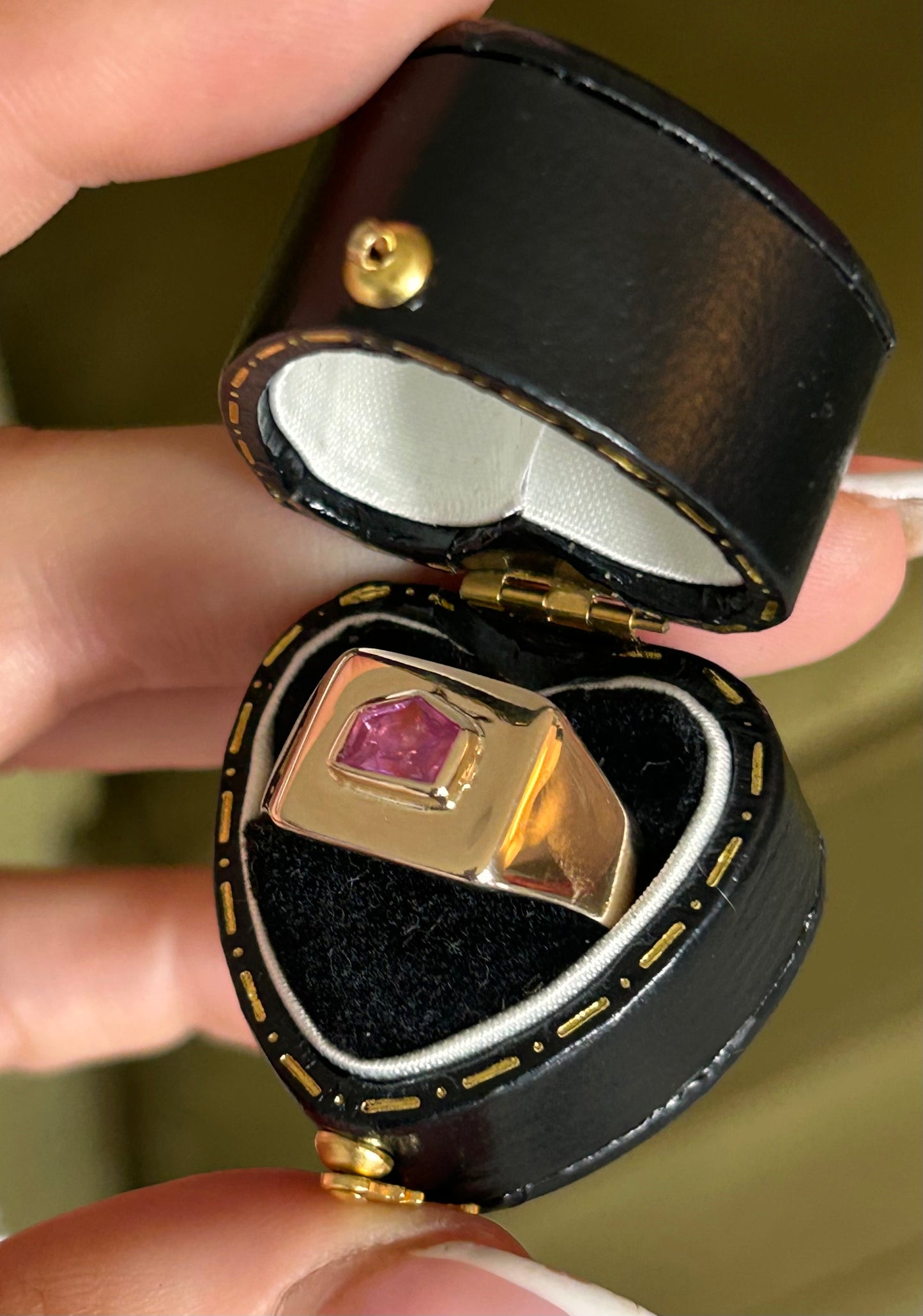9ct Gold Reworked Pink Sapphire Signet Ring