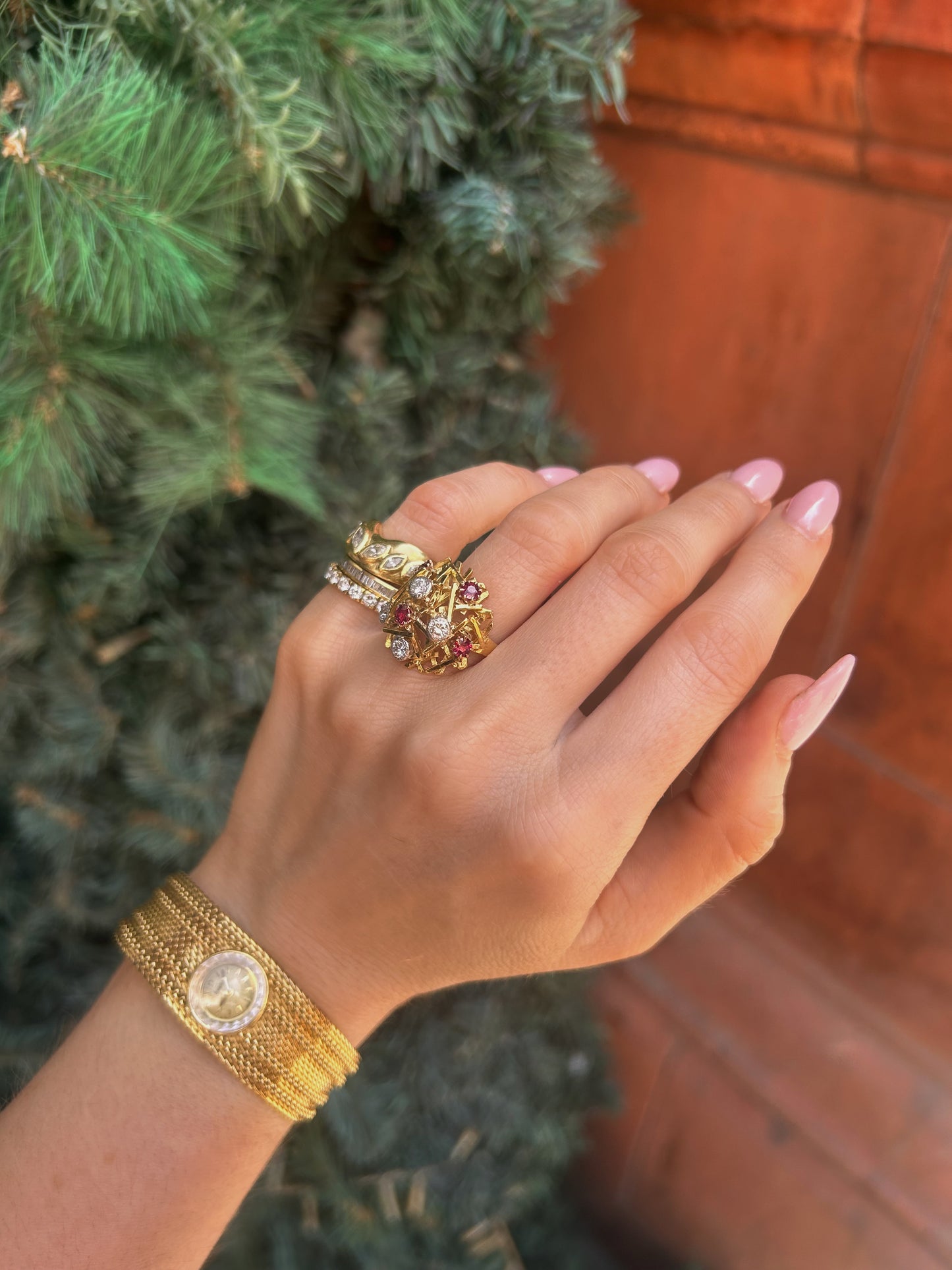 Brutalist 1960's 18ct Gold Ruby and Diamond Dress Ring