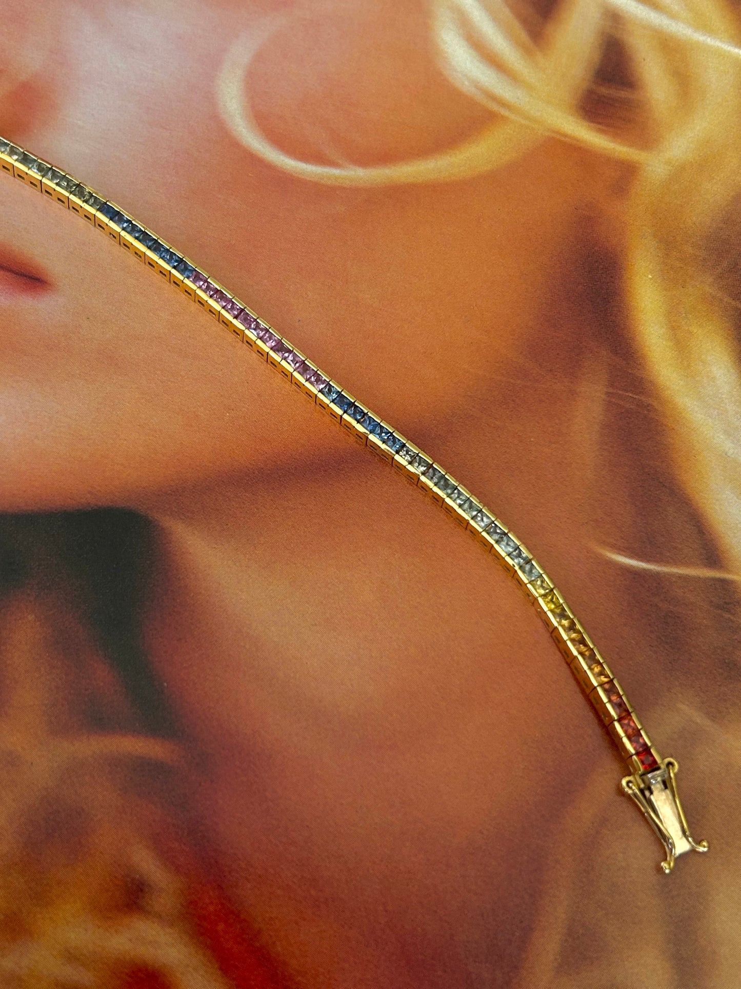 18ct Yellow Gold Rainbow Sapphire Tennis Bracelet