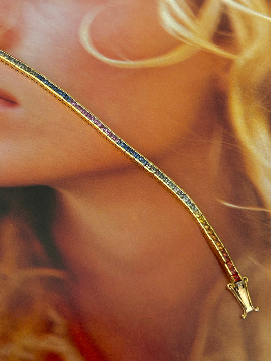18ct Yellow Gold Rainbow Sapphire Tennis Bracelet
