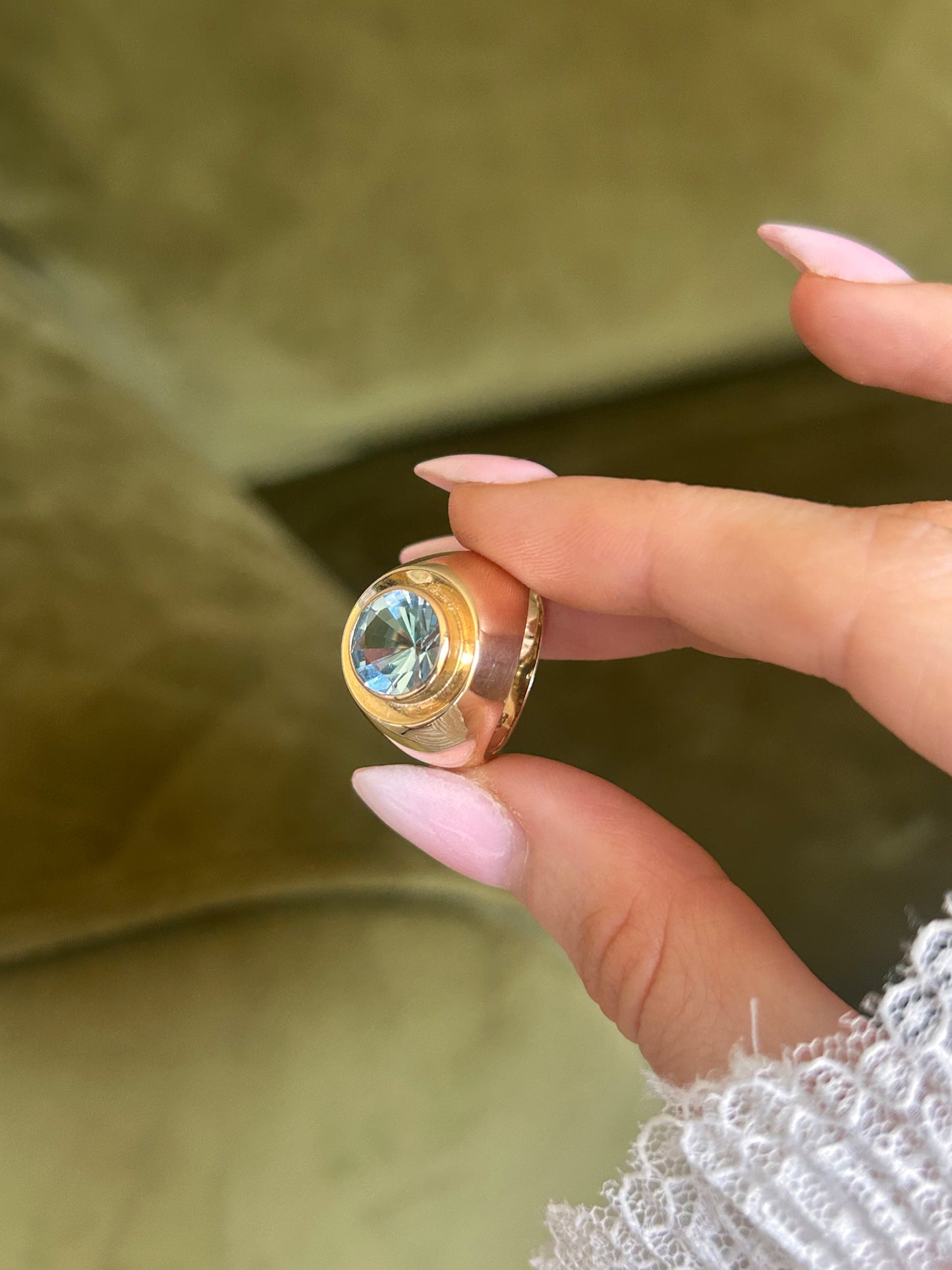 14ct Gold Chunky Signet Blue Topaz Ring