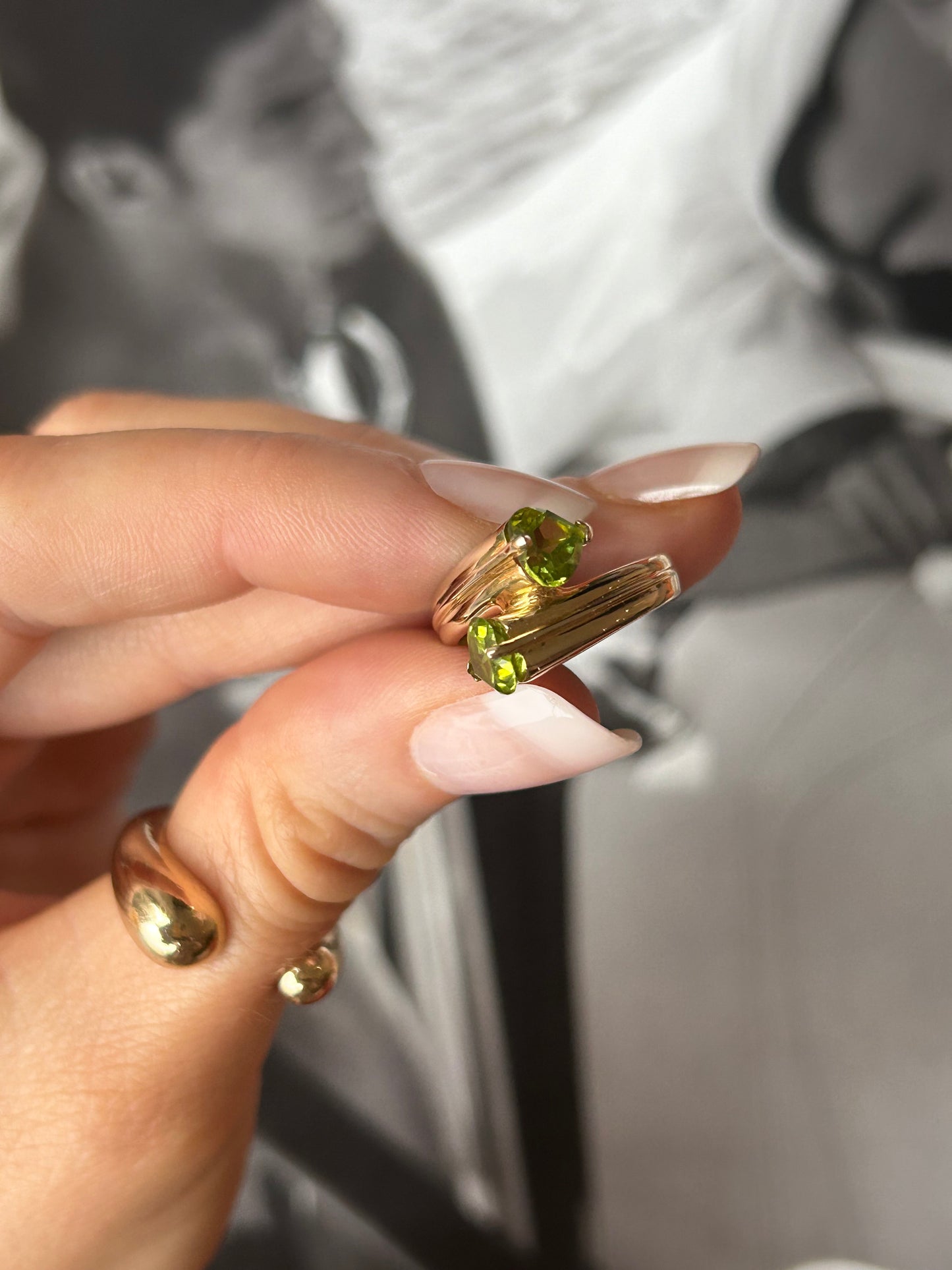 14ct Yellow Gold 'Toi et Moi' Green Tourmaline Gemstone Ring