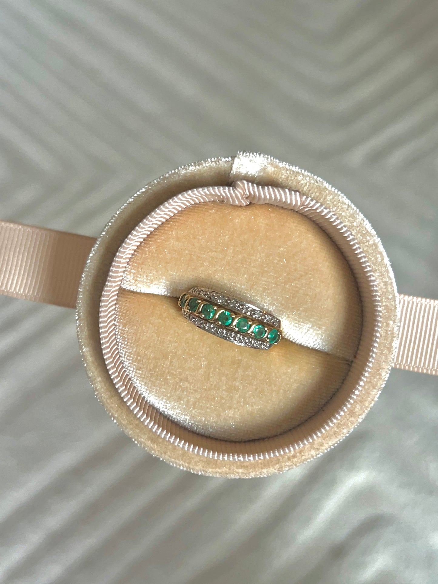 9ct Yellow Gold Emerald & Diamond Triple Row Ring