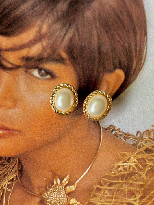 9ct Yellow Gold Large Faux Pearl Studs