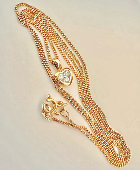 18ct Gold Miniature Heart & Diamond Pendant Necklace