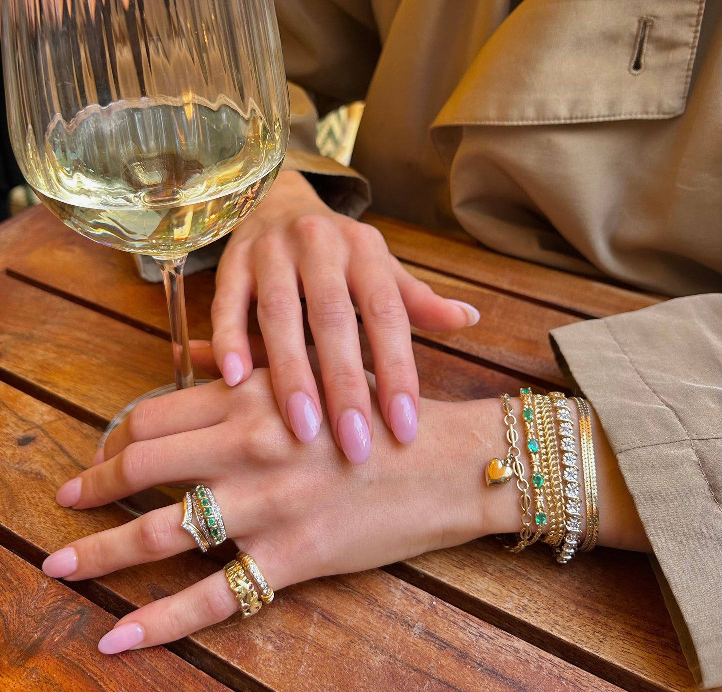 9ct Yellow Gold Emerald & Diamond Triple Row Ring