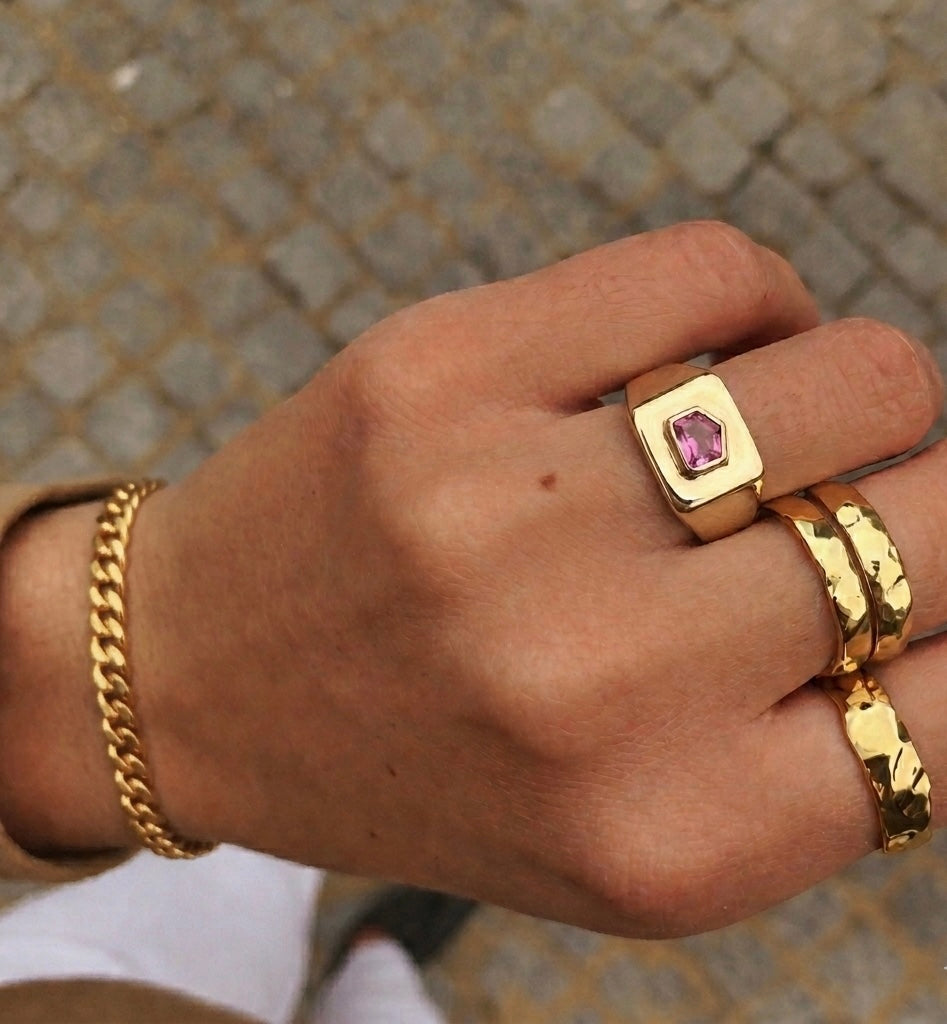 9ct Gold Reworked Pink Sapphire Signet Ring
