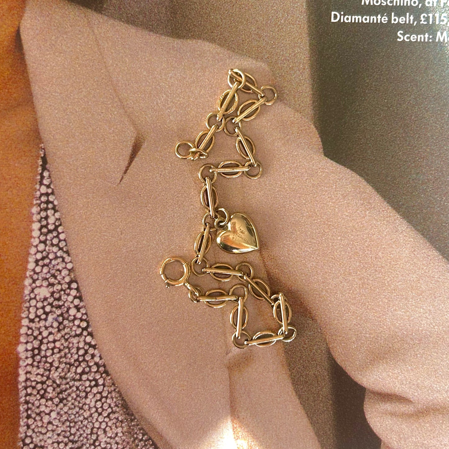 Vintage 9K Yellow Gold Link Bracelet with Heart Charm