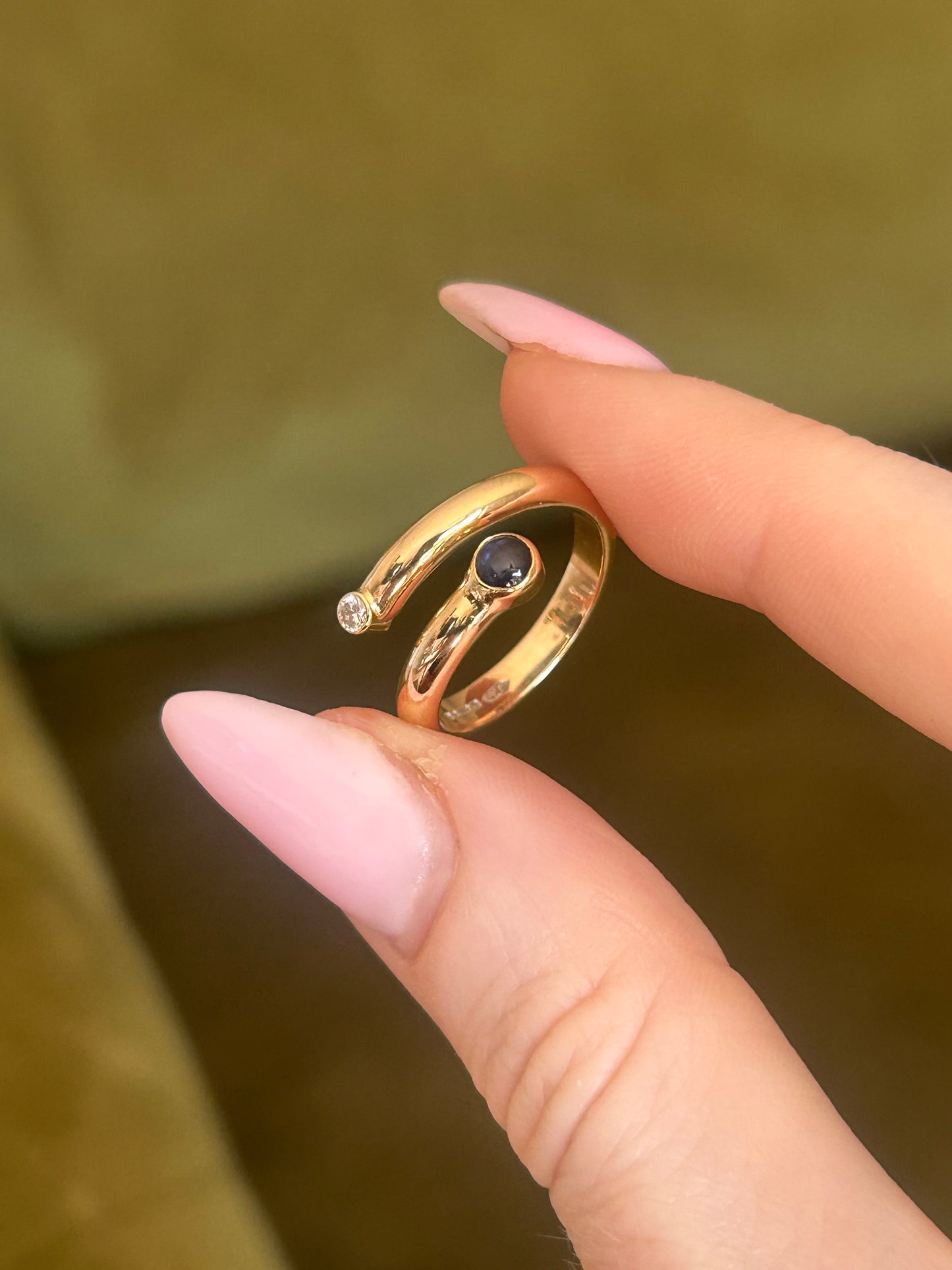 1990's 9ct Gold Sapphire and Diamond Wrap Ring