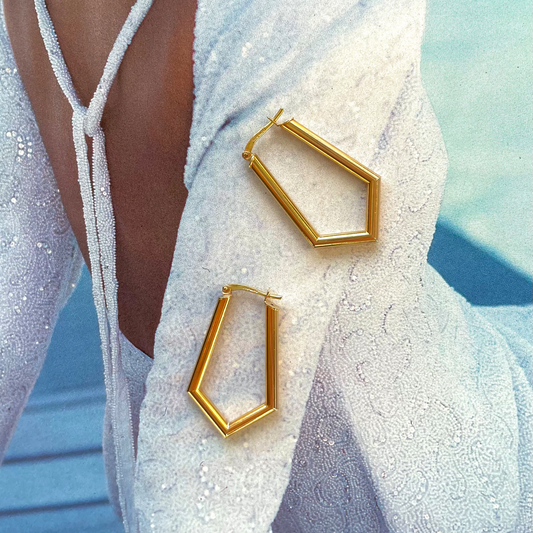 9ct Gold Pentagon-Shaped Creole Hoops